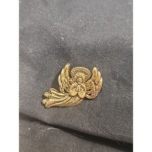 Angel Halo Praying Lapel Pin Vintage Gold Tone Collectable Good Condition